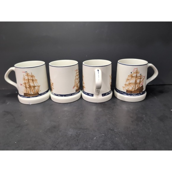 Clipper Ship Themed Mugs, Set Of 4, Nautical Coffee‎ Decor, Vintage Ship Mugs - Picture 1 of 9